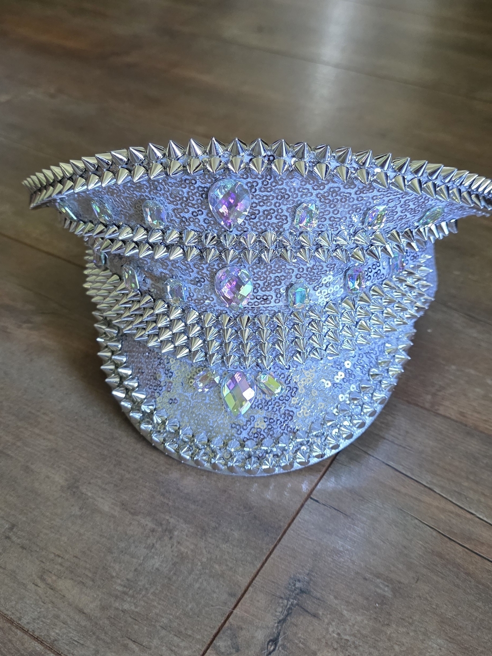 Embellished Sequin Spike Cap in Iridescent Silver PLAYBOY